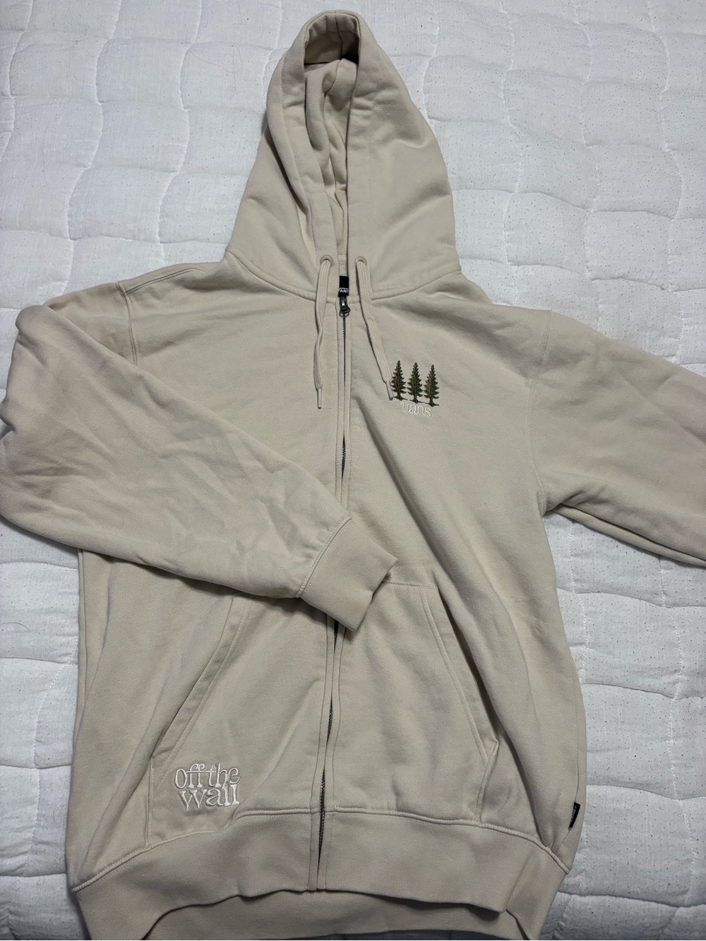 Vans Womens Beige Full-Zip Hoodie with Tree Embroidery
